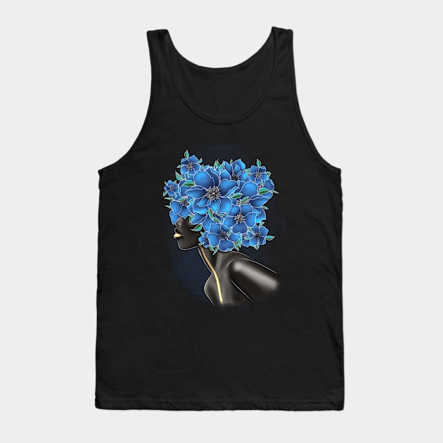 Black and white girl with color beautiful flowers in her head. Tank Top by Olena Tyshchenko